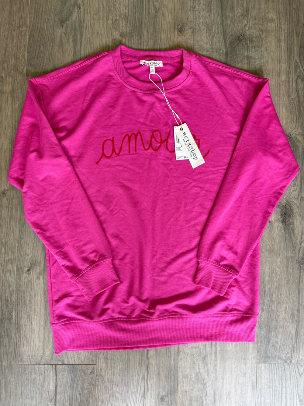 Workshop Republic Clothing Hot Pink Crewneck with Red Script